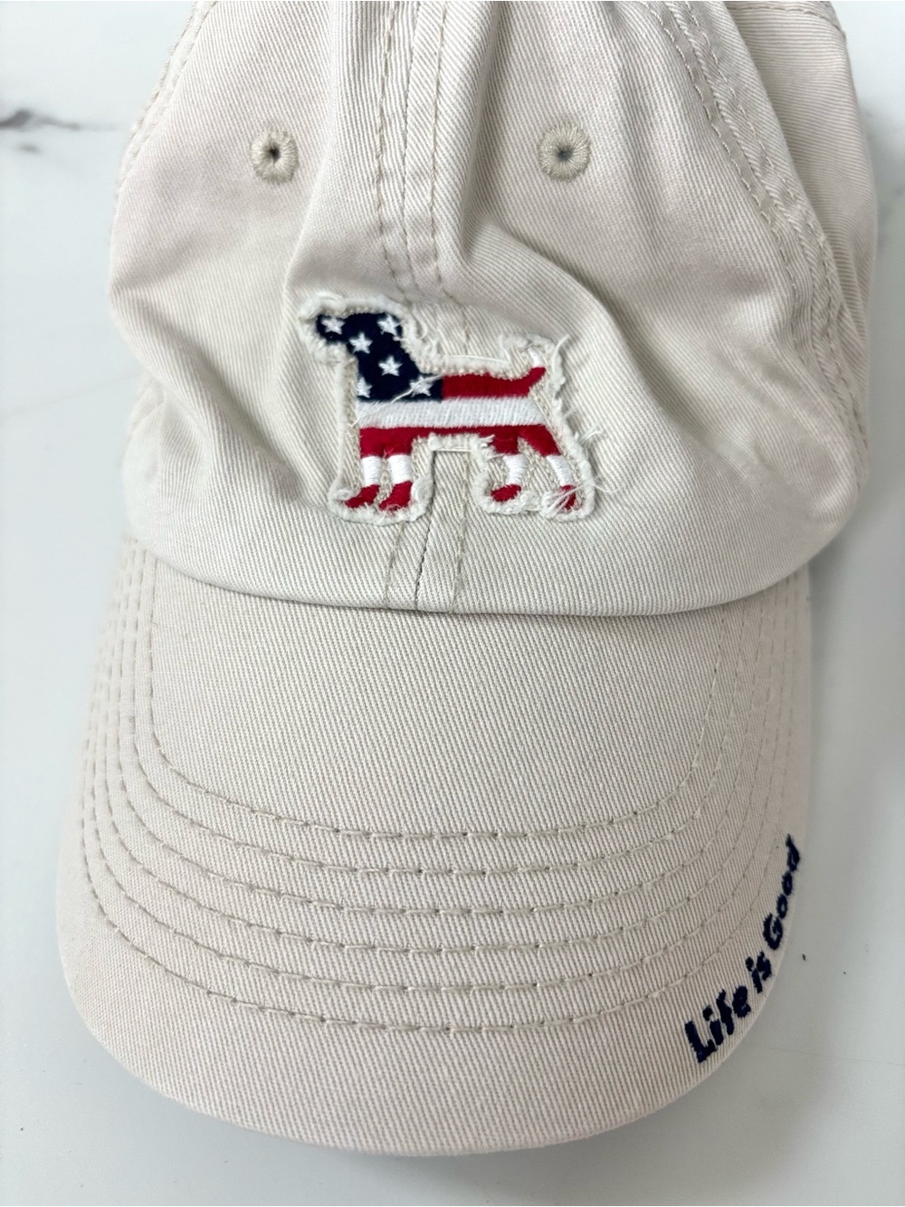 Life Is Good Cotton Hat Beige Embroidered Americana Outdoors Casual Dad Cap